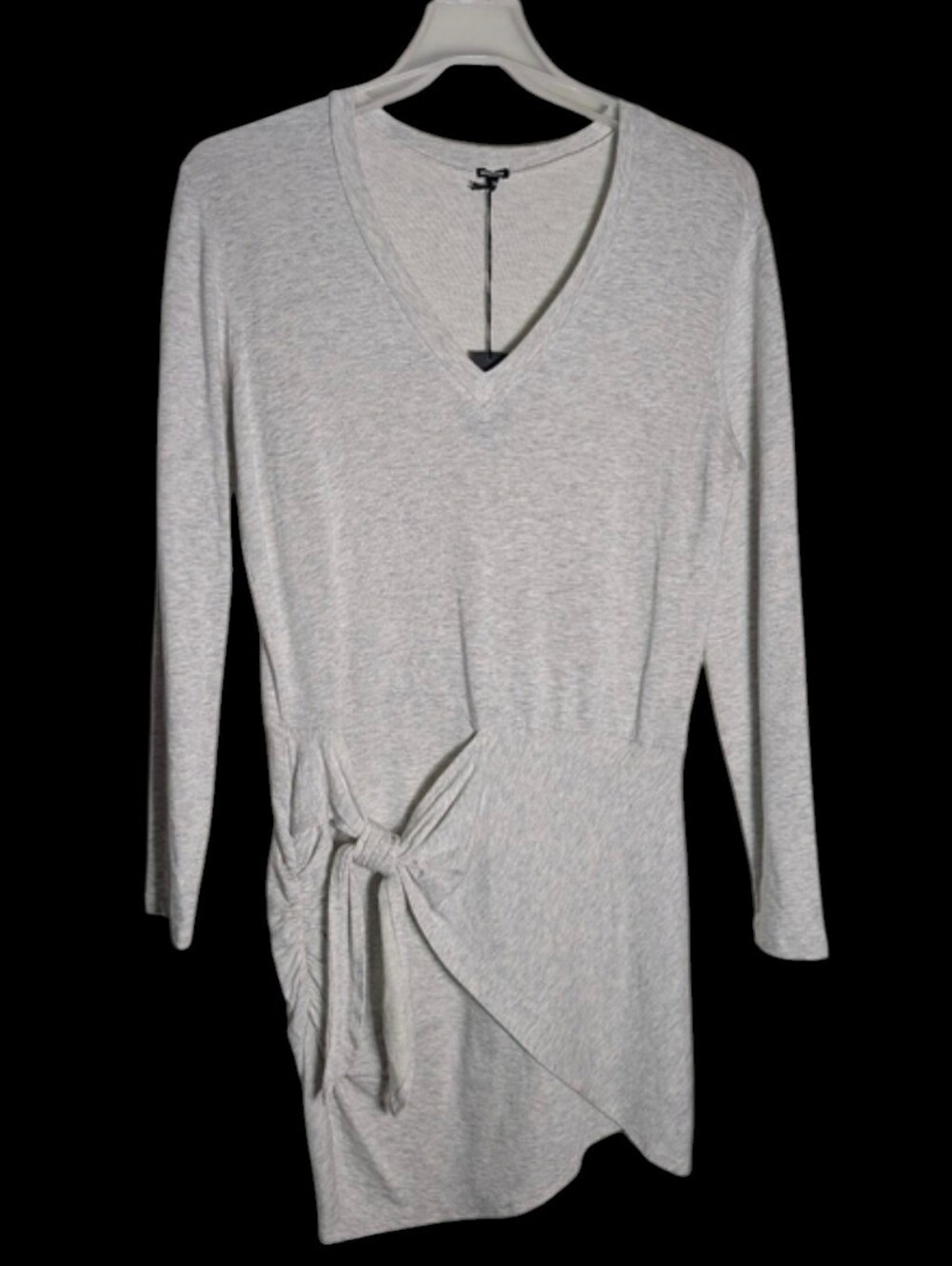 Monrow‎ Women's Dress V-Neck Supersoft Long Sleeve Jersey Light Grey Neutral XL